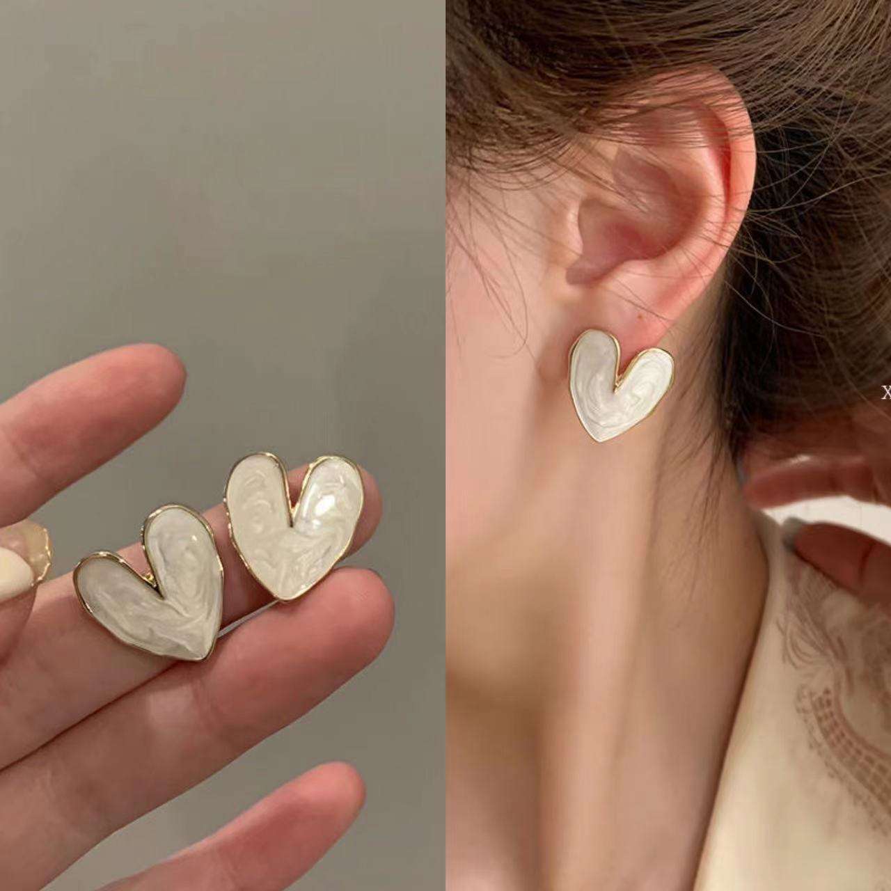 Vintage White Heart Stud Earrings Yiwu Baochai E-Commerce Firm