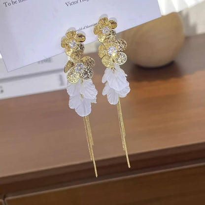 Floral Crystal Drop Earrings with Sheer Petal Accents Yiwu Baochai E-Commerce Firm