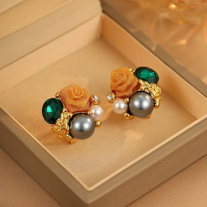 French Style Green Rose Earrings for Women Yiwu Baochai E-Commerce Firm