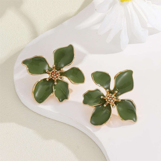 Green Enamel Floral Stud Earrings Yiwu Zhuchai E-Commerce Firm (Individual Business)
