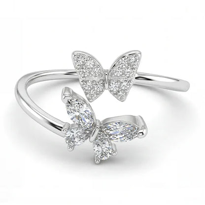 925 Sterling Silver Twin Butterfly Spark Ring