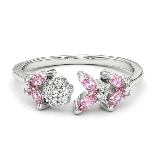 925 Sterling Silver Pink Petal Spark Ring Silvish