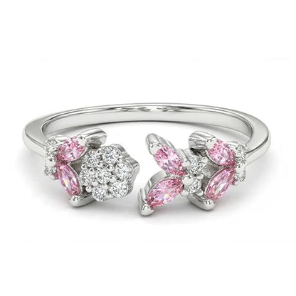 925 Sterling Silver Pink Petal Spark Ring Silvish
