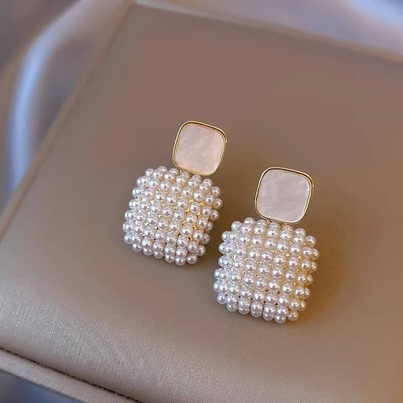 Pearl Cluster Drop Earrings with Square Stud Yiwu Baochai E-Commerce Firm