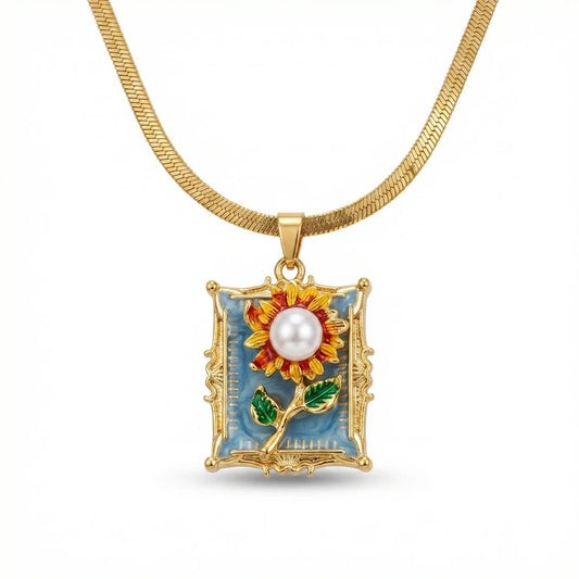 Gold Flat Chain Necklace with Floral Pearl Pendant Hunan Haoyi Gift Co., Ltd.