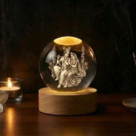 Radha Krishna 3D Crystal Ball LED Night Lamp