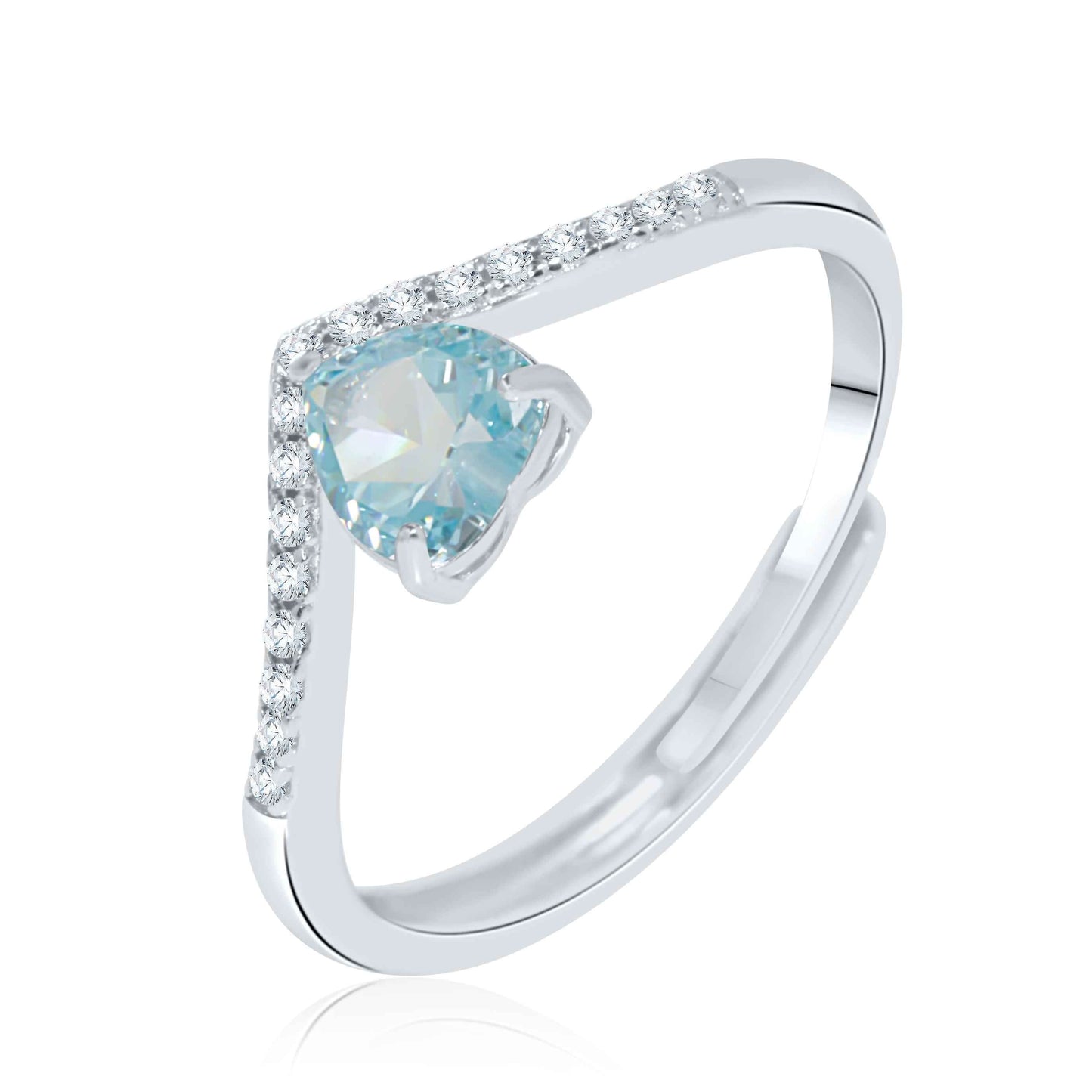 Silver ring with blue stone in white background