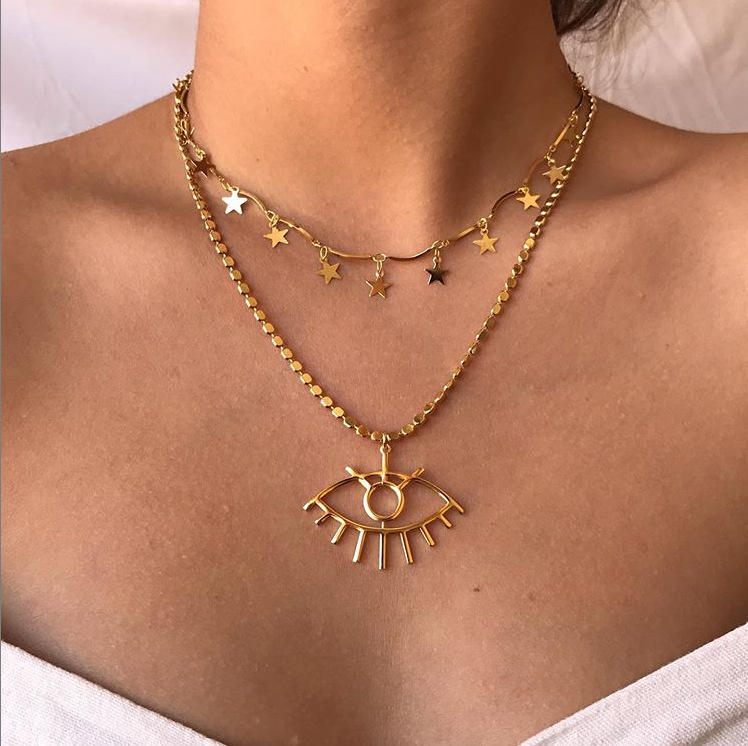 Layered Gold Star & Evil Eye Necklace Set Hunan Haoyi Gift Co., Ltd.
