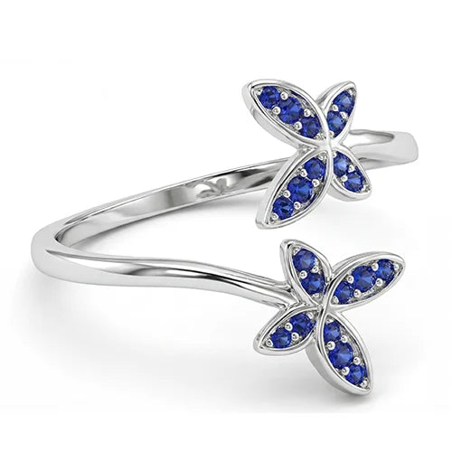 925 Sterling Silver Indigo Flower Duet Ring