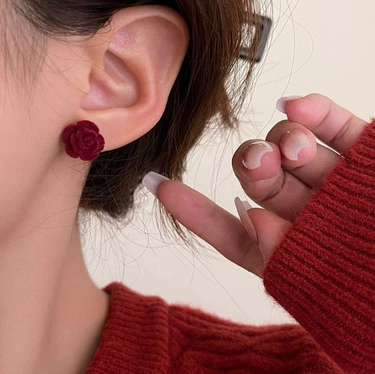 Elegant Velvet Flower Stud Earrings Hunan Haoyi