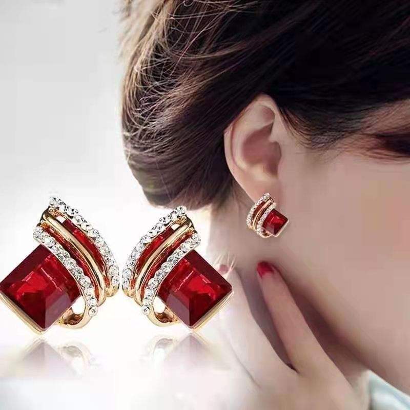 Crystal Square Diamond Wing Earrings for Women Yiwu Baochai E-Commerce Firm