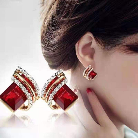 Crystal Square Diamond Wing Earrings for Women Yiwu Baochai E-Commerce Firm