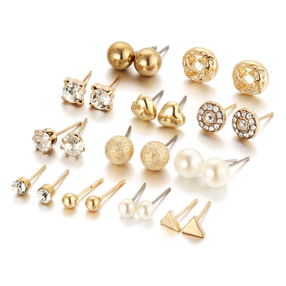 12 Pairs Crystal Heart Earring Set for Women Yiwu Zhuchai E-Commerce Firm