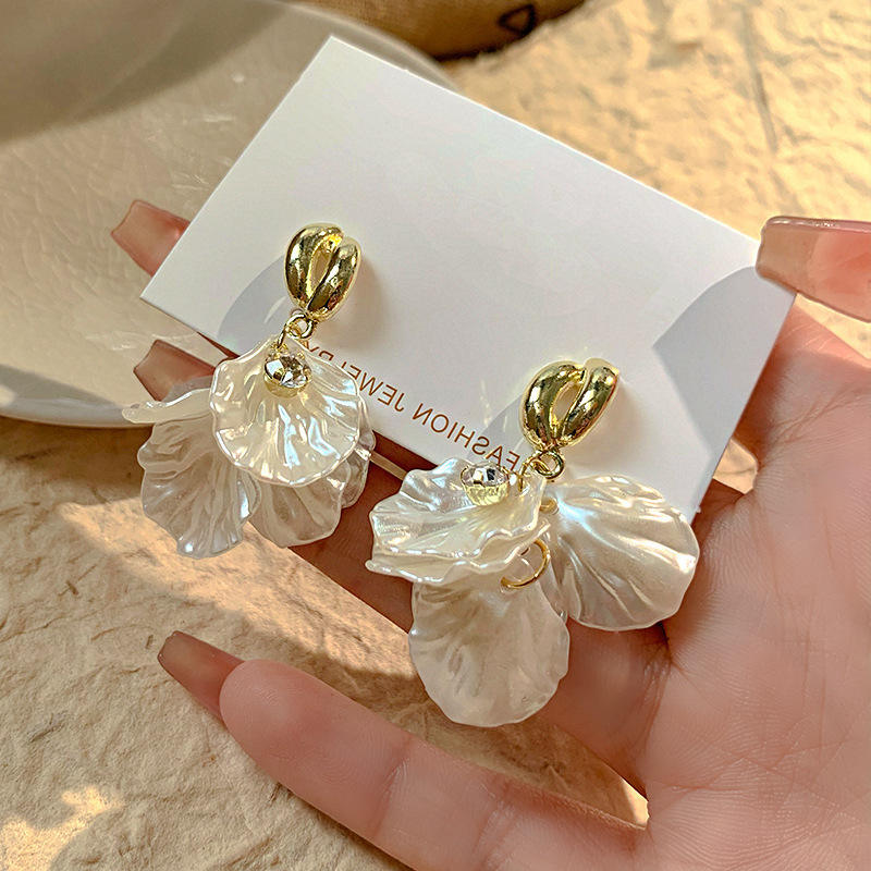 Gold Petal Drop Earrings with Crystal Accent Yiwu Zhuchai E-Commerce Firm (Individual Business)