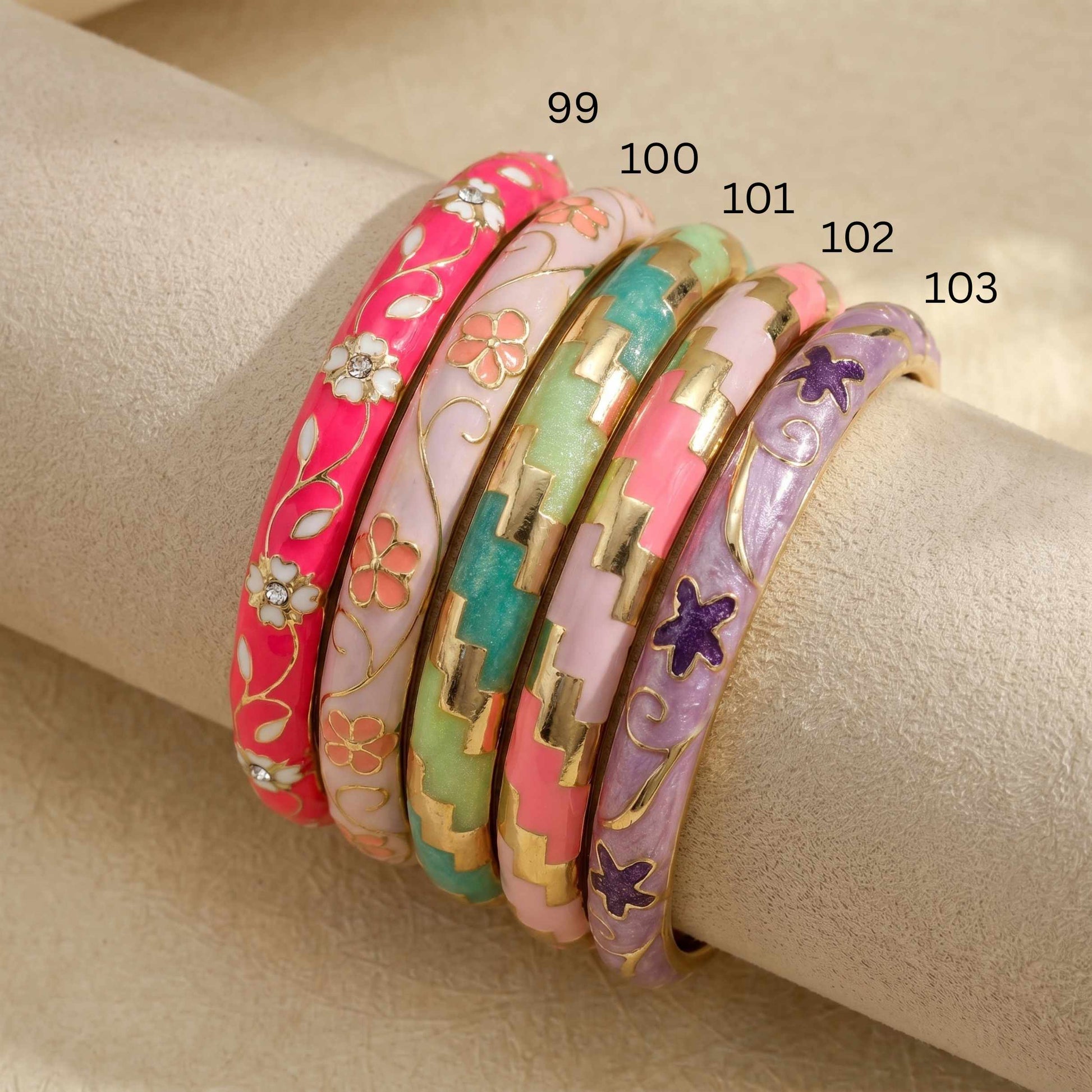 Luxury Enamel Floral Bangle for Women Silvish