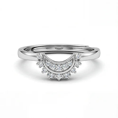 Silver Sun & Moon Crystal Ring Set