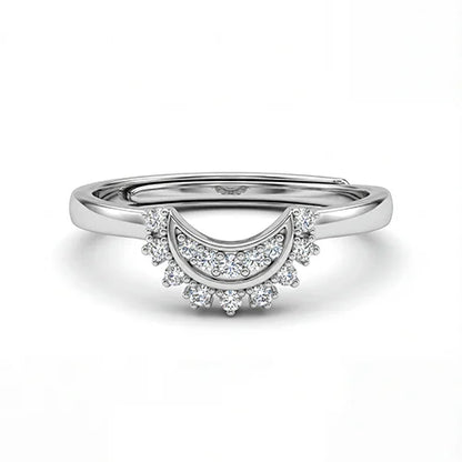 Silver Sun & Moon Crystal Ring Set