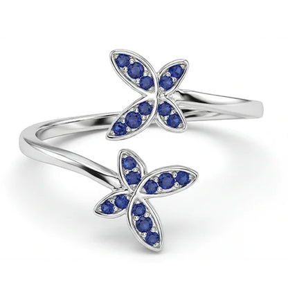 925 Sterling Silver Indigo Flower Duet Ring