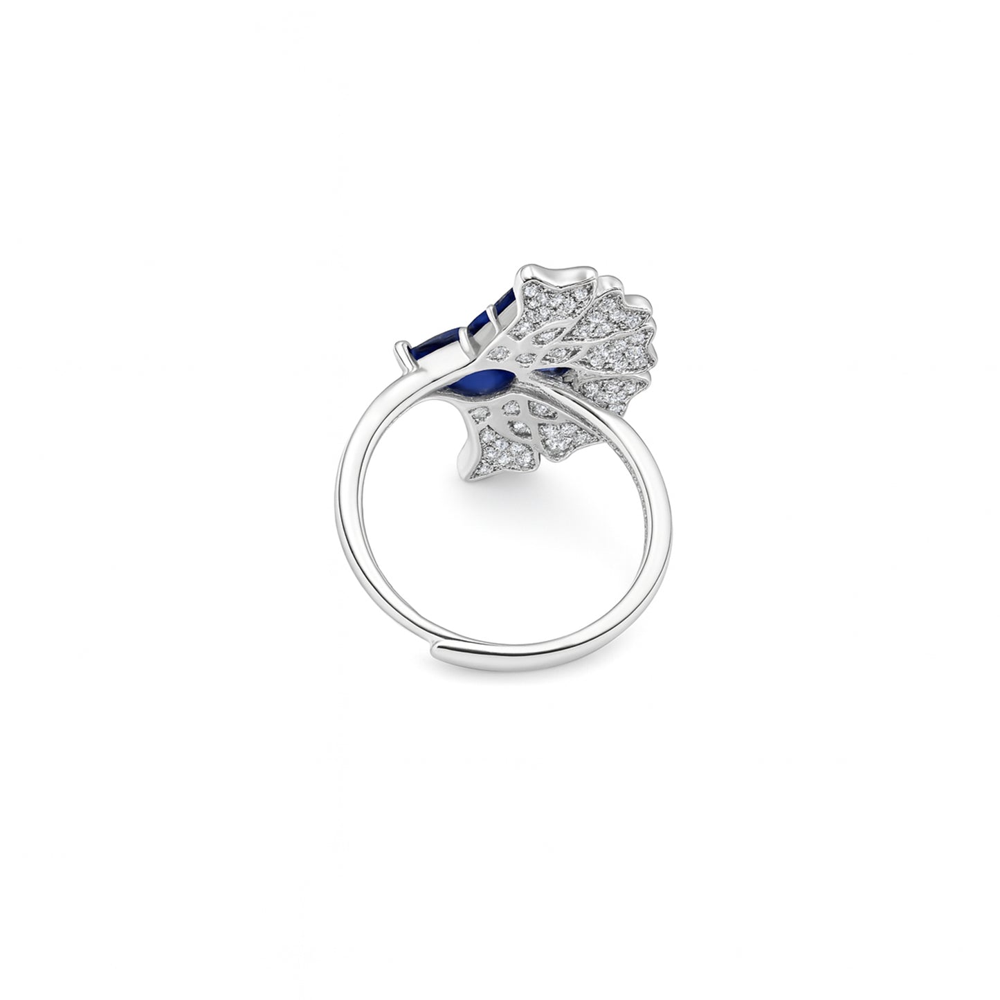 Silver Blue Crystal Fish Adjustable Ring