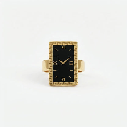 Gold Ring with Watch face & Black Dial Hunan Haoyi