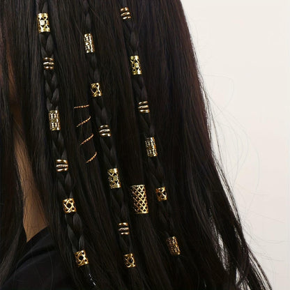 Boho Hair Braid Accessories Set with Gold Beads & Rings