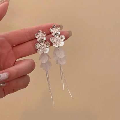 Floral Crystal Drop Earrings with Sheer Petal Accents Yiwu Baochai E-Commerce Firm
