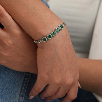 'Green Symphony Gemstone' Bracelet Silvish