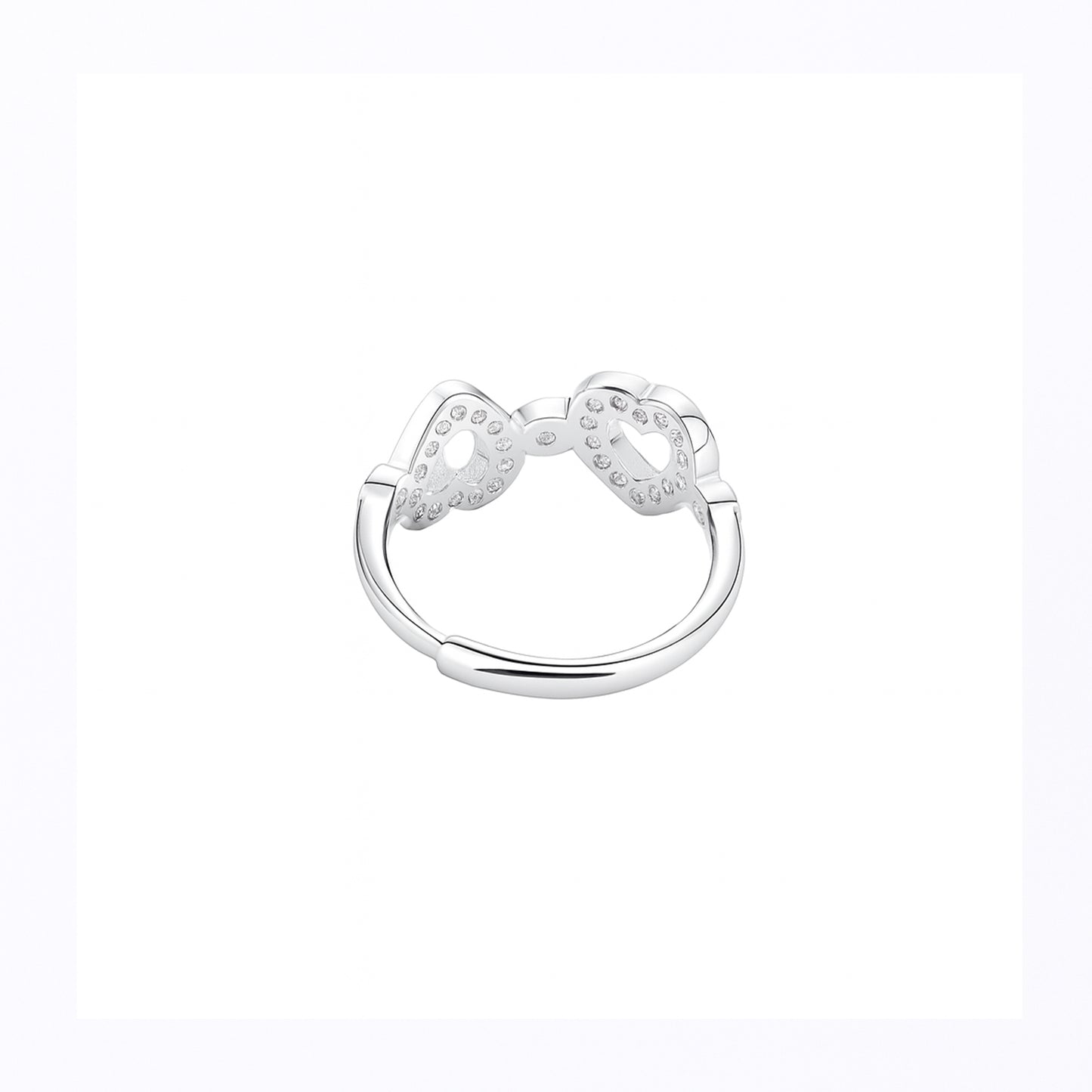 Silver Double Heart Outline Adjustable Ring