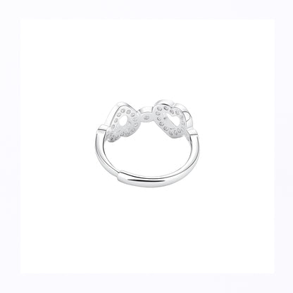 Silver Double Heart Outline Adjustable Ring