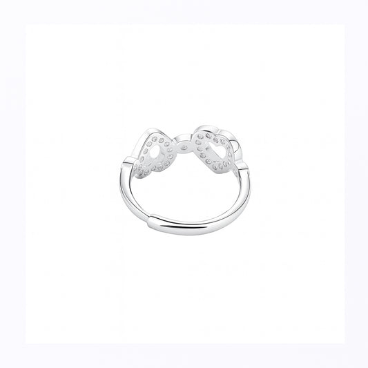 Silver Double Heart Outline Adjustable Ring