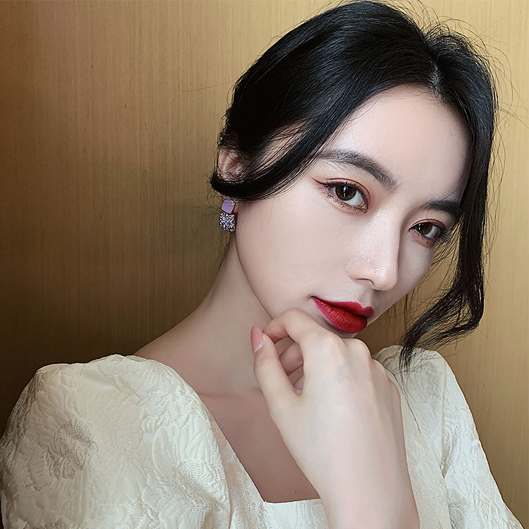 Purple Square Crystal Earrings for Women Yiwu Baochai E-Commerce Firm