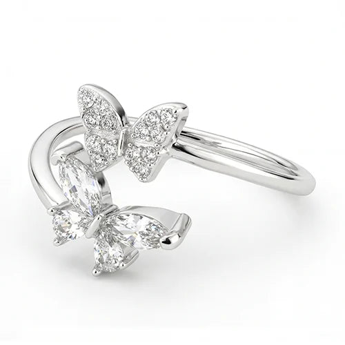 925 Sterling Silver Twin Butterfly Spark Ring