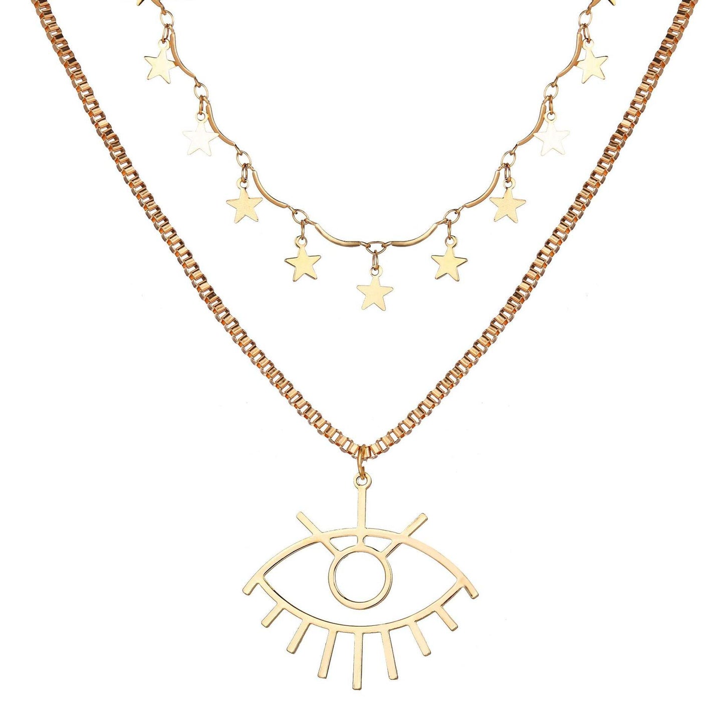 Layered Gold Star & Evil Eye Necklace Set Hunan Haoyi Gift Co., Ltd.
