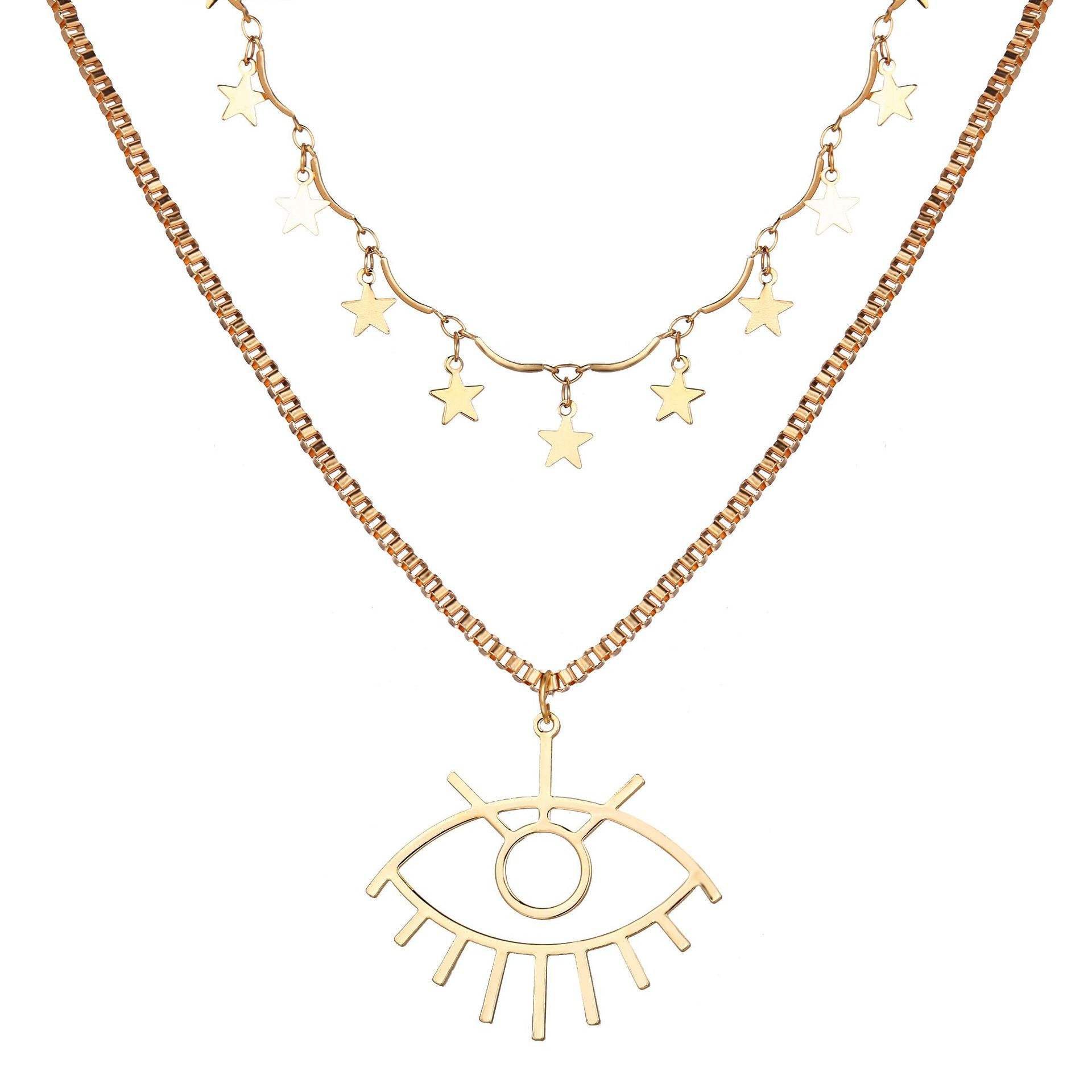 Layered Gold Star & Evil Eye Necklace Set Hunan Haoyi Gift Co., Ltd.