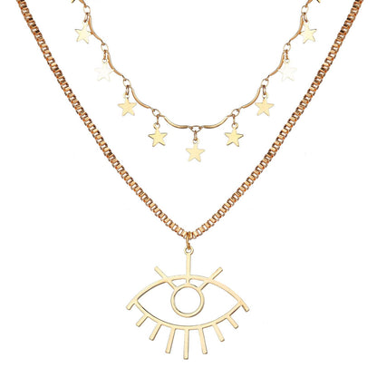 Layered Gold Star & Evil Eye Necklace Set Hunan Haoyi Gift Co., Ltd.