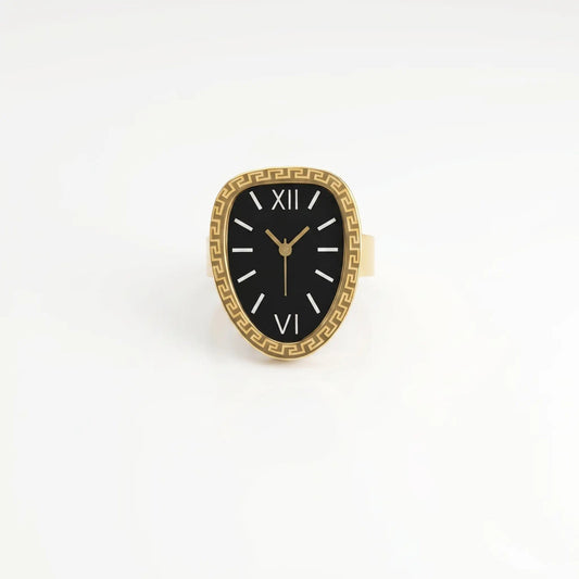 Gold Ring with Watch face & Black Dial Hunan Haoyi