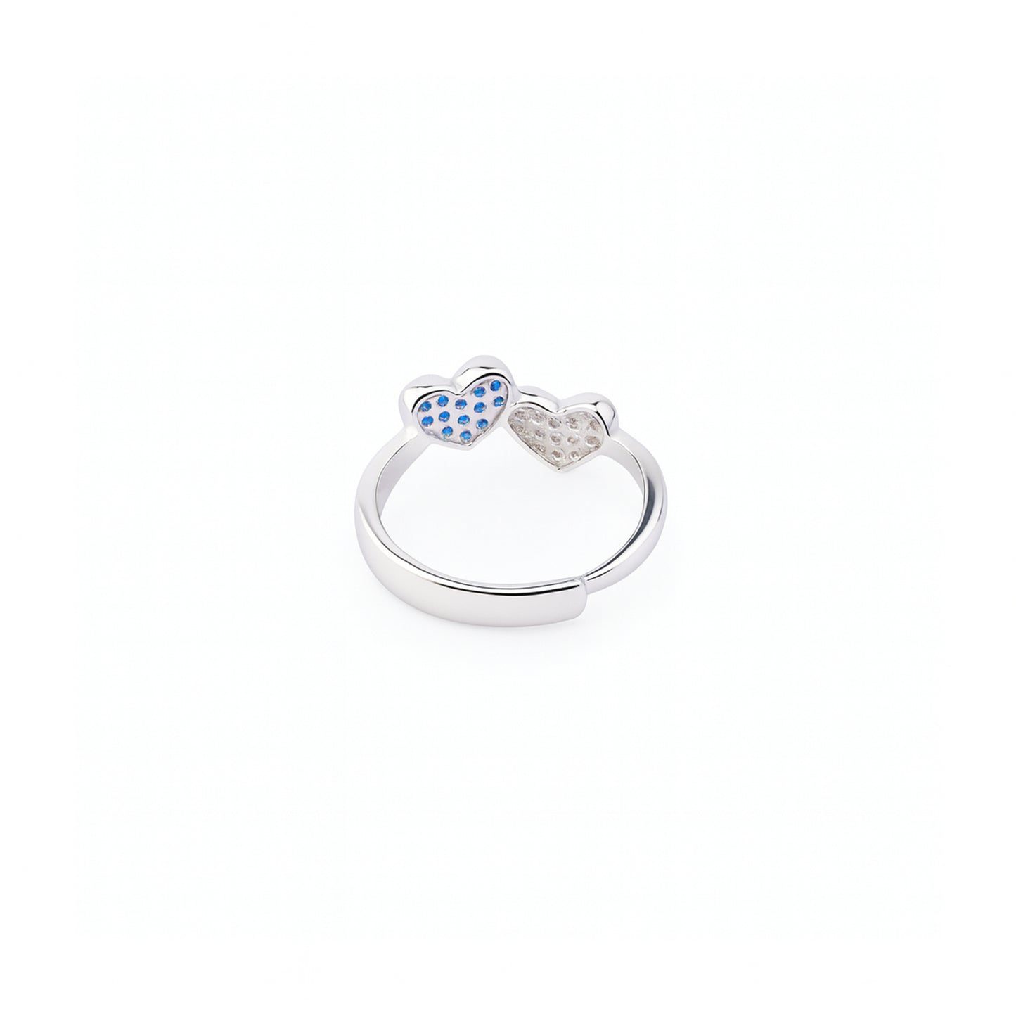 Silver Twin Hearts Adjustable Ring