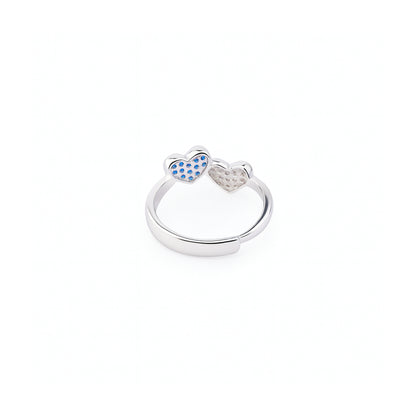 Silver Twin Hearts Adjustable Ring