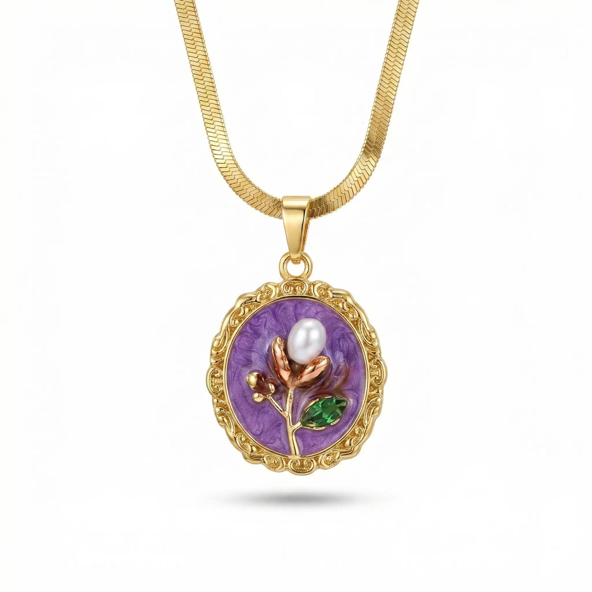Gold Flat Chain Necklace with Purple Floral Pendant Hunan Haoyi Gift Co., Ltd.