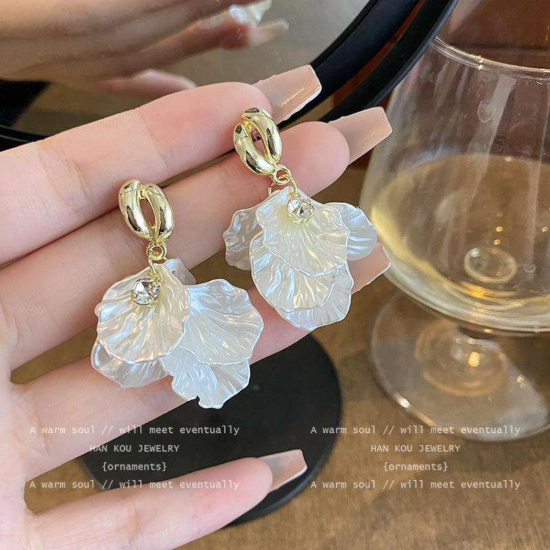 Gold Petal Drop Earrings with Crystal Accent Yiwu Zhuchai E-Commerce Firm (Individual Business)