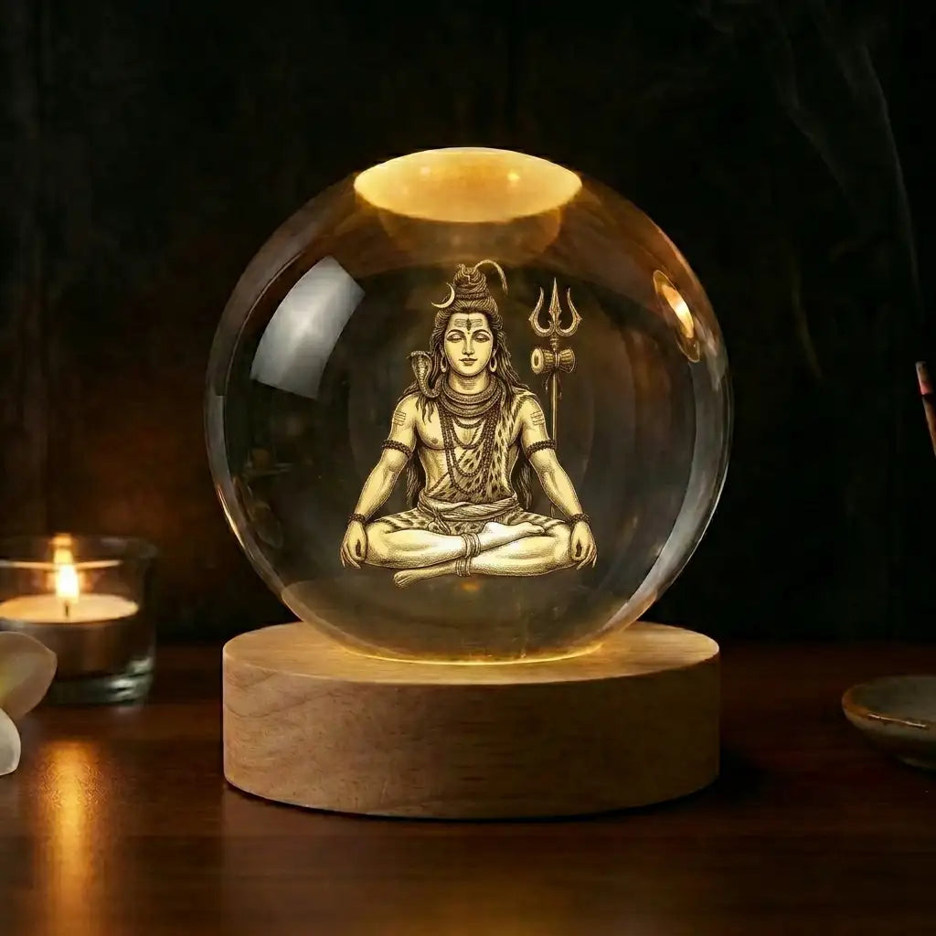 Lord Shiva 3D Crystal Ball Lamp Silvish