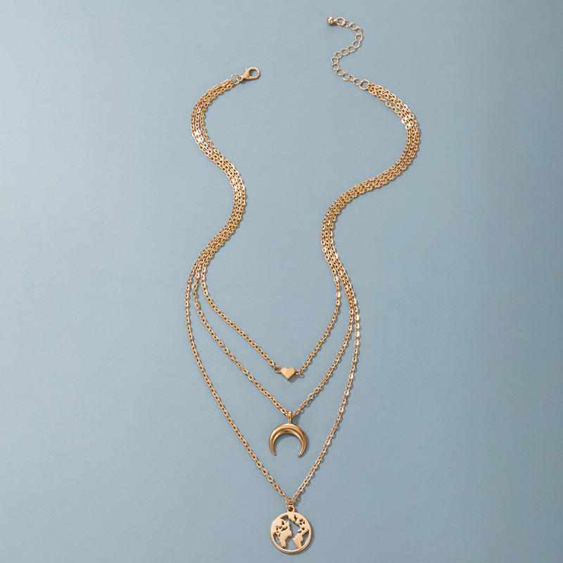 Layered Gold Necklace Set with Heart, Crescent Moon & World Charm Hunan Haoyi Gift Co., Ltd.