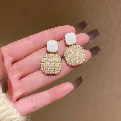Pearl Cluster Drop Earrings with Square Stud Yiwu Baochai E-Commerce Firm