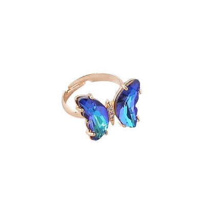 Gold Butterfly Crystal Adjustable Ring Hunan Haoyi