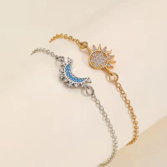 Celestial Sun & Moon 925 Sterling Silver Bracelet Silvish