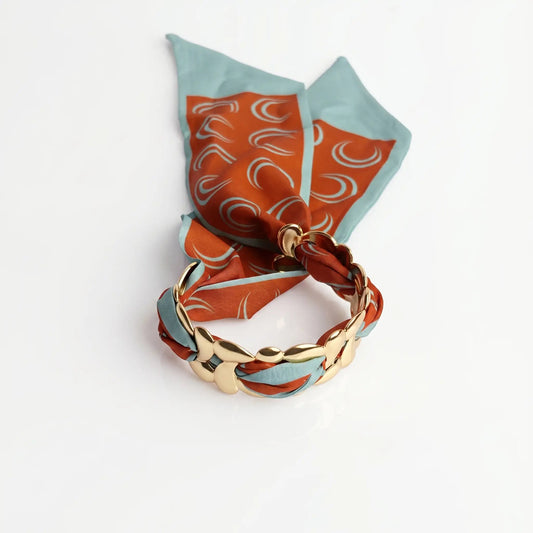 Gold Chain Cuff Bracelet with Printed Silk Scarf Yiwu Baochai E-Commerce Firm