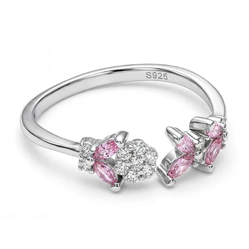 925 Sterling Silver Pink Petal Spark Ring Silvish