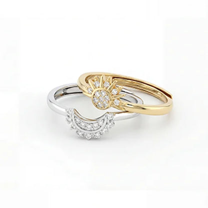 Silver Sun & Moon Crystal Ring Set