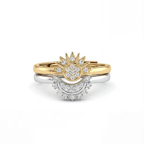 Silver Sun & Moon Crystal Ring Set Silvish