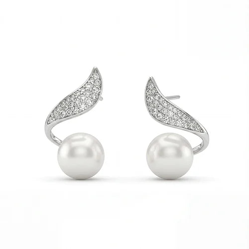 The Luminous Wave Pearl Earrings (925 Sterling Silver) Silvish